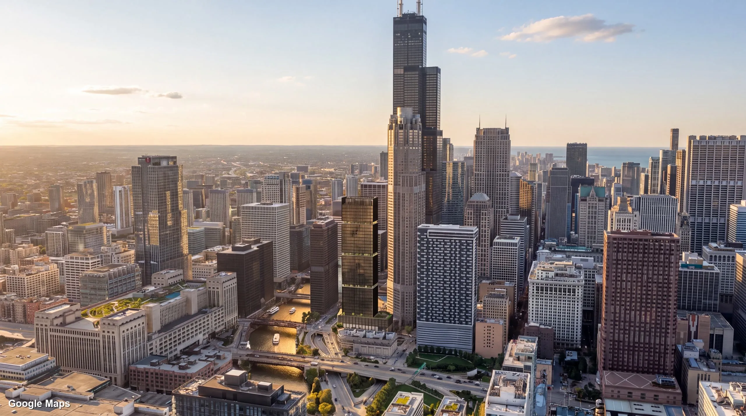Concept tower by the Chicago River, rendered in InContext3D